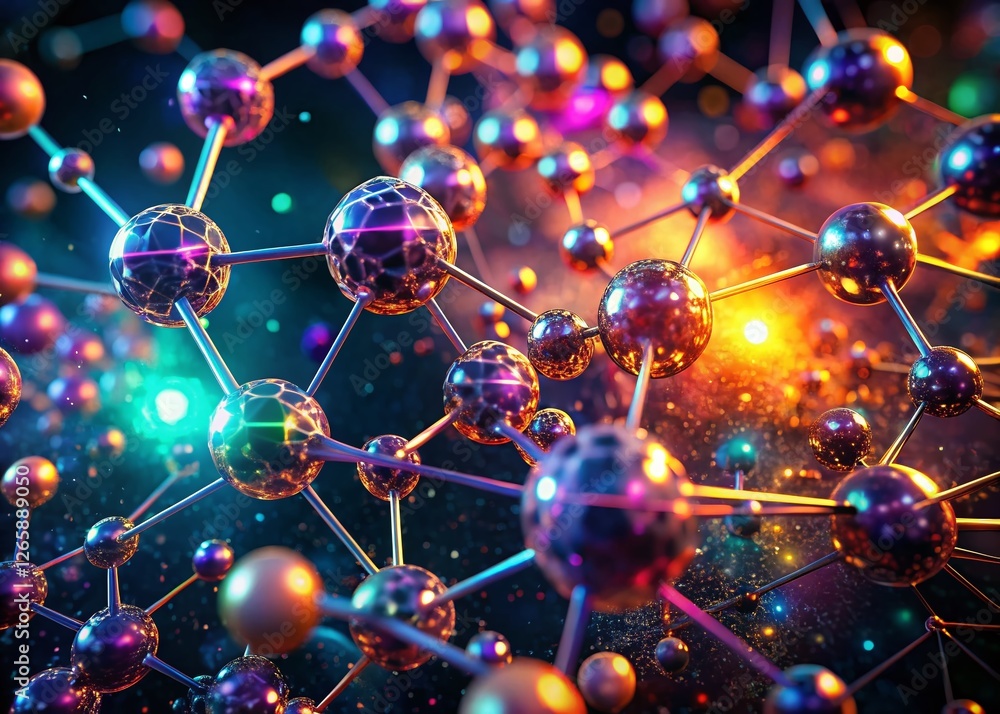 Poster low-light microscopic view: abstract molecular structures in a virtual game environment