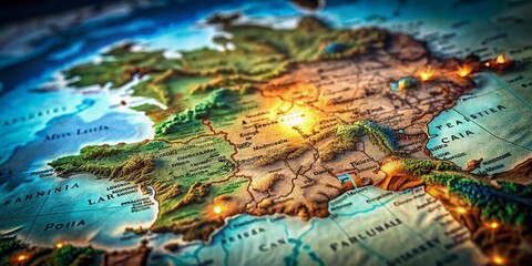 Low Light Map of Southwest France: Nouvelle-Aquitaine, Occitanie, Auvergne-Rhône-Alpes, Provence-Alpes-Côte d'Azur Regions