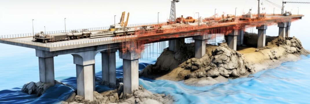 Computer modeling visualization of stress distribution in a bridge structure under load