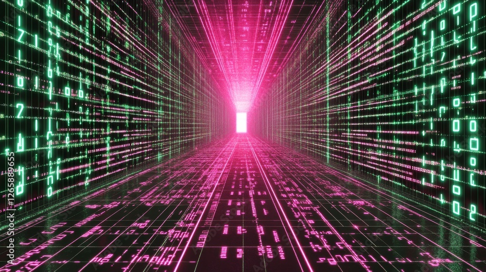 Poster exploring a deep digital cyberspace virtual realm interactive experience glowing environment immersi