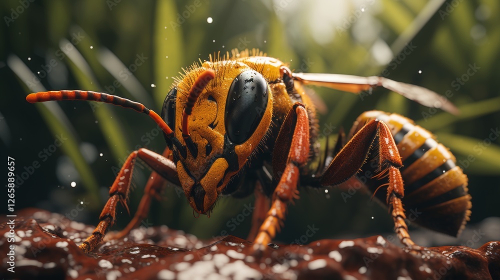 Poster captivating macro photography showcasing intricate insect and resin textures with a clean background