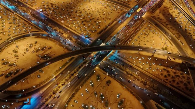 Nighttime Aerial View of Riyad City Lights and Highways. KAFD