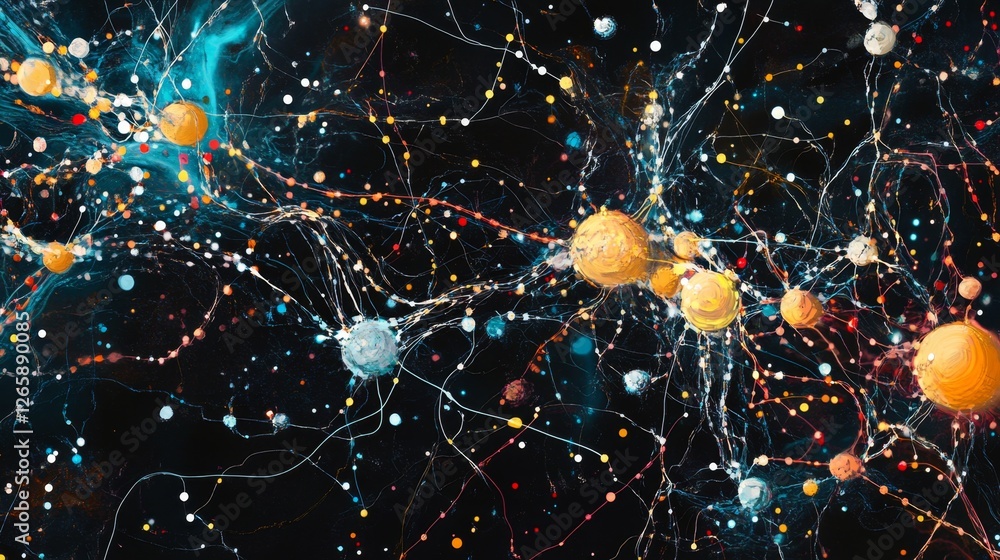 Poster exploring machine learning concepts digital space abstract visualization tech environment innovative