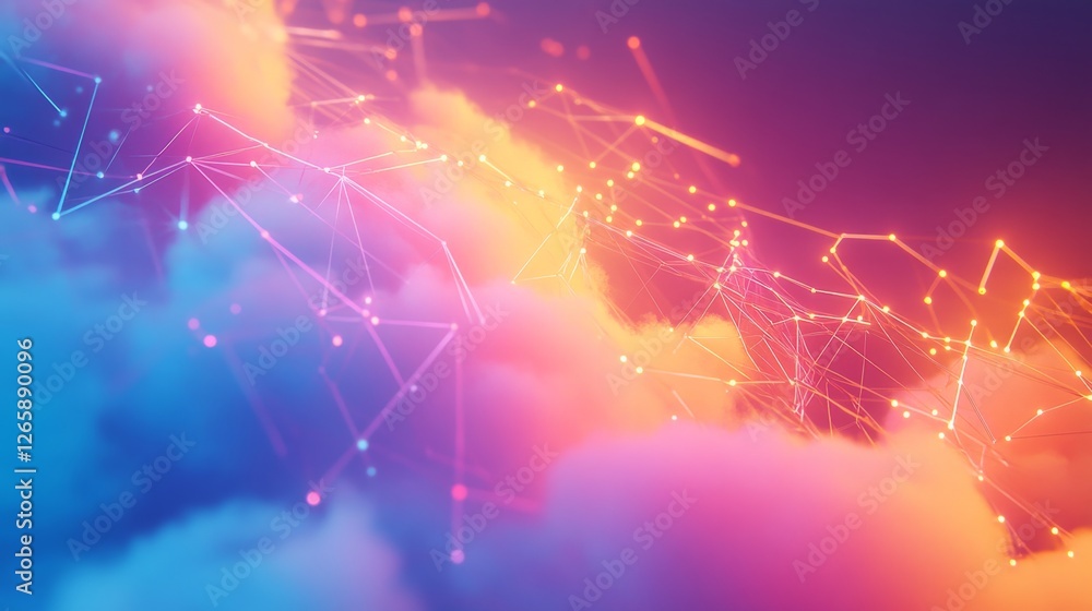 Poster exploring digital cloud computing paths online network visual diagram virtual environment technical 