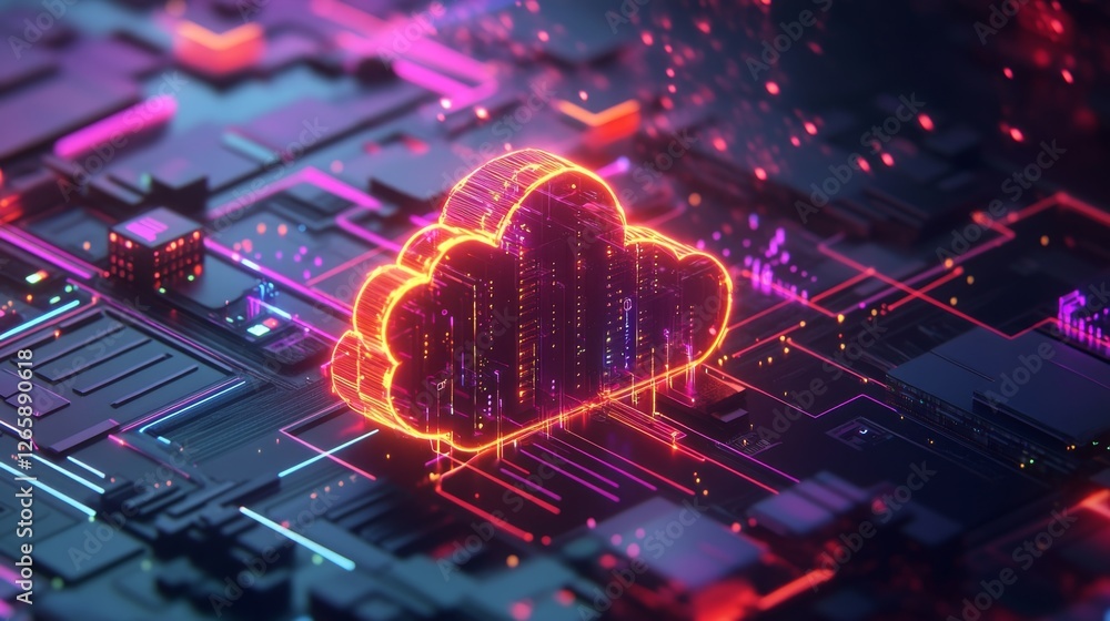 Poster visualizing cloud computing networks digital realm 3d rendering virtual environment aesthetic perspe