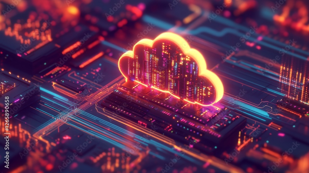 Poster visualizing cloud computing networks digital sphere 3d rendering virtual environment aesthetic persp