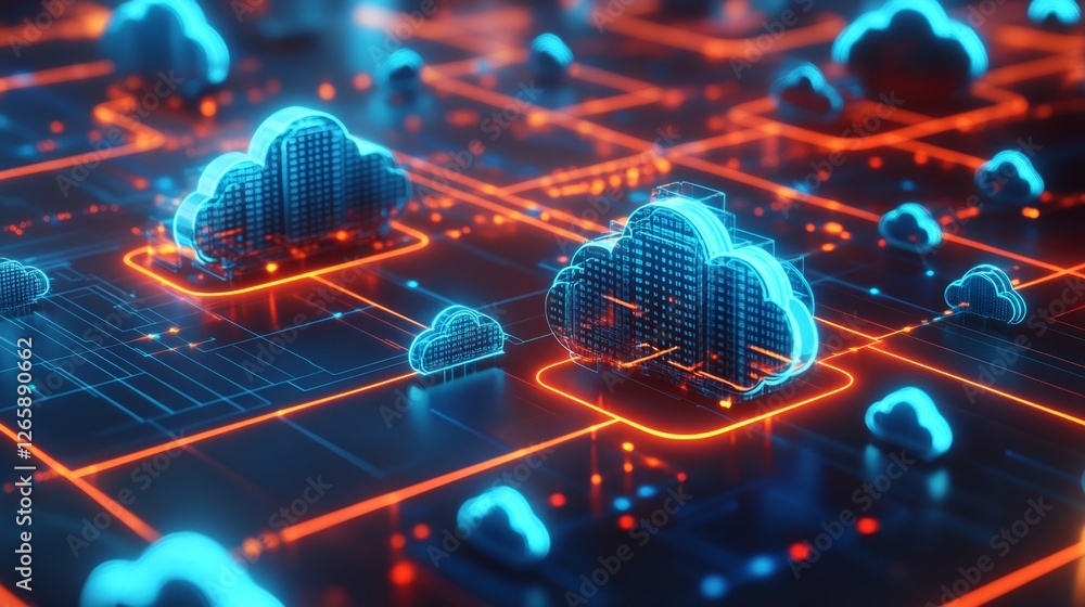 Poster visualize cloud computing network dynamics digital realm graphic representation virtual environment 
