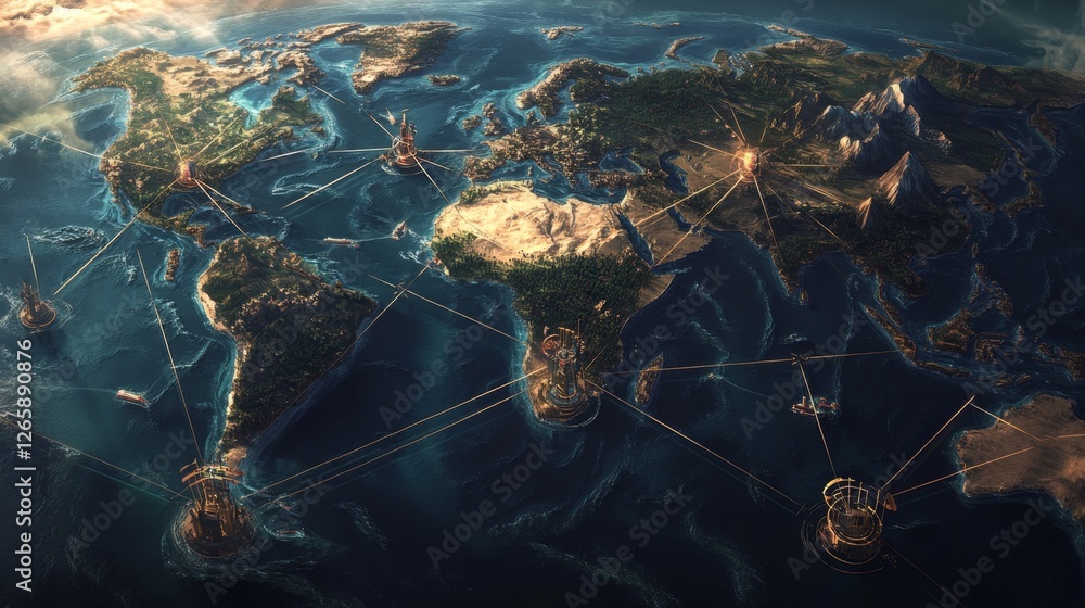 Poster visualize global connectivity worldwide digital rendering online interactive world map