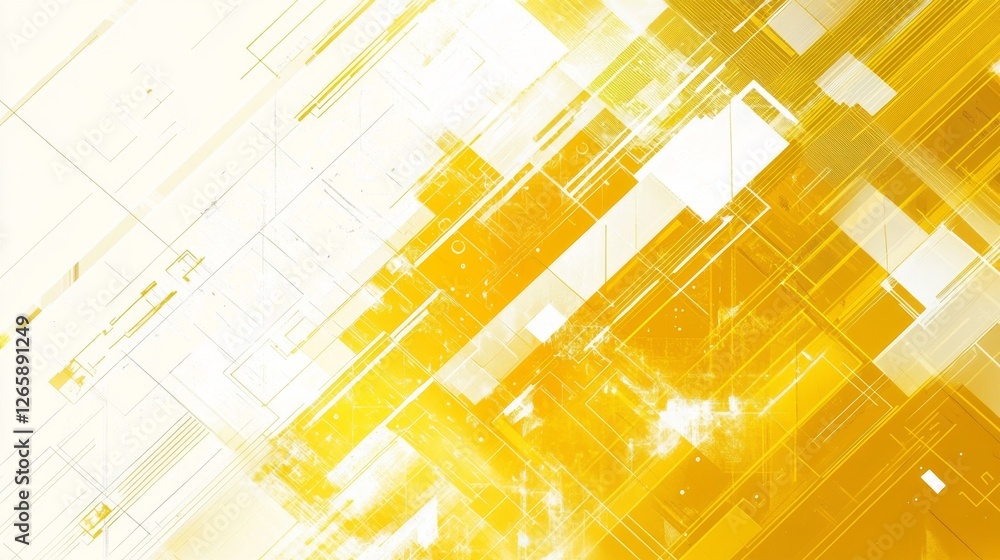 Poster exploring geometric patterns digital landscape tech design virtual environment abstract view yellow 