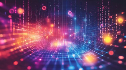 Obraz premium Glowing cyberspace background digital realm visual art neon grids futuristic atmosphere virtual concept