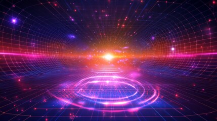 Obraz premium Digital revolution neon grids cyberspace graphic design virtual world futuristic landscape