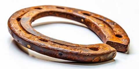 Lucky Horseshoe Charm: Good Fortune Symbol, Rustic Metal Horseshoe, Isolated on White Background