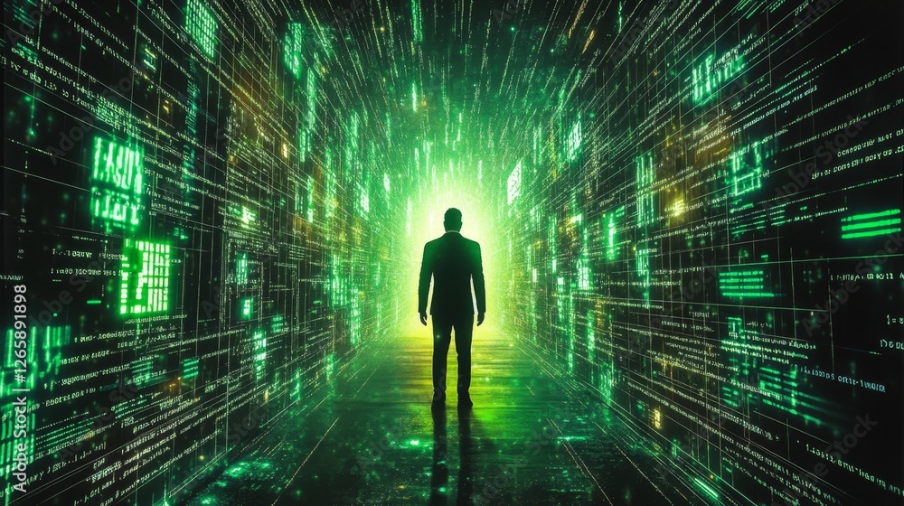 Poster exploring a glowing cyberspace environment virtual realm interactive streaming digital landscape imm