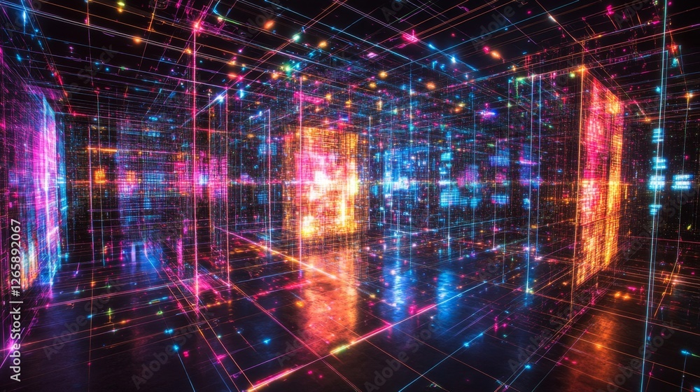 Poster streaming binary waves glowing cyberspace digital art virtual environment immersive experience cyber