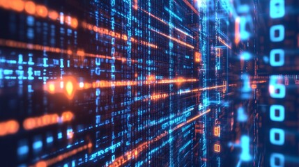 Exploring a glowing cyberspace virtual realm digital art neon environment immersive perspective streaming binary concept