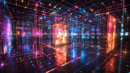 Fototapeta premium Streaming binary waves glowing cyberspace digital art virtual environment immersive experience cyberspace concept