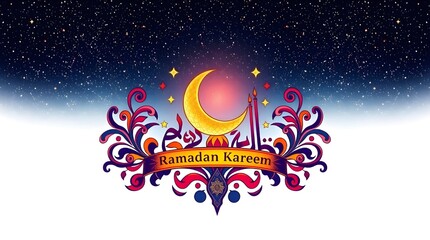Naklejka premium Vibrant Ramadan Kareem Design with Crescent Moon and Stars