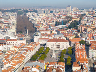Aerial drone view of city centre of Lisbon, Portugal
