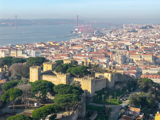 Obraz premium Aerial of Castelo de São Jorge and historic city centre of Lisbon Portugal
