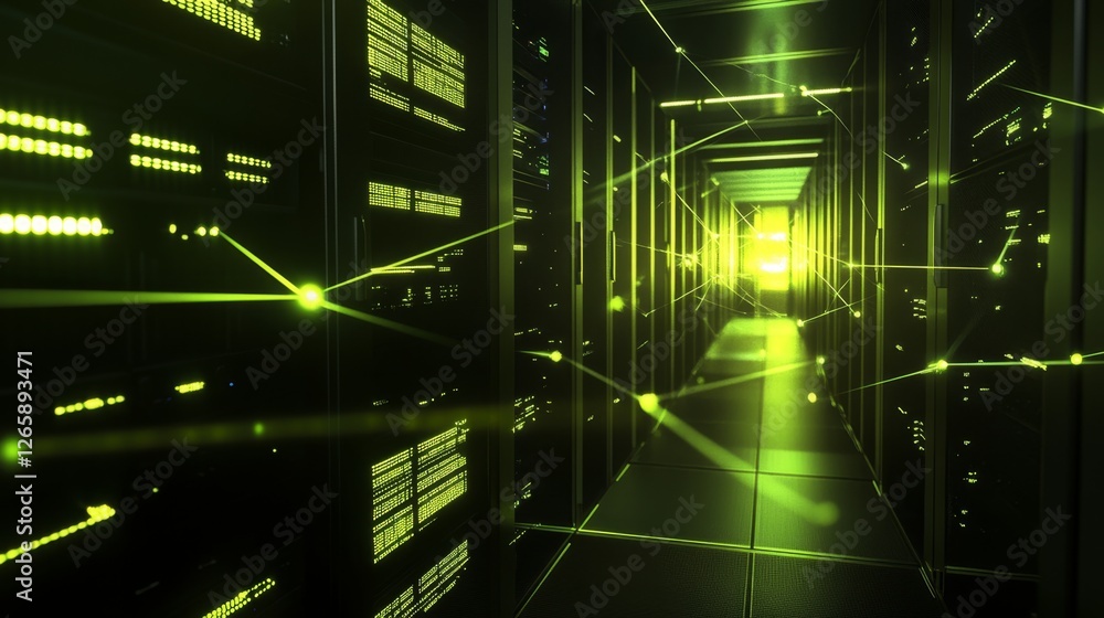 Poster optimizing cloud data management server room high-tech infrastructure digital environment corporate 