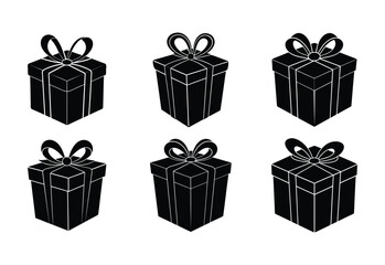Set of vector gift boxes silhouette on white background