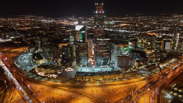 Riyadh Cityscape at Night A Stunning - Aerial View of Saudi Arabias Capital. KAFD