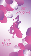 greeting card with Easter bunnies and Easter eggs