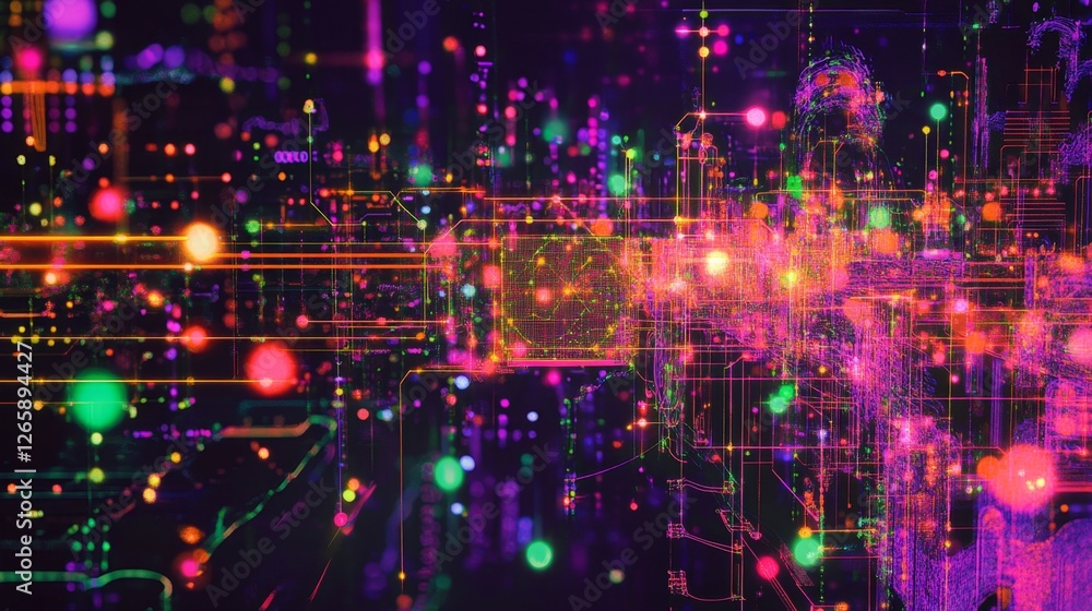 Poster visualize machine learning digital abstraction virtual space graphic art neon environment abstract p