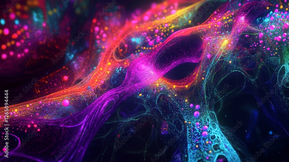 Poster exploring machine learning digital realm abstract art neon colors virtual environment futuristic con