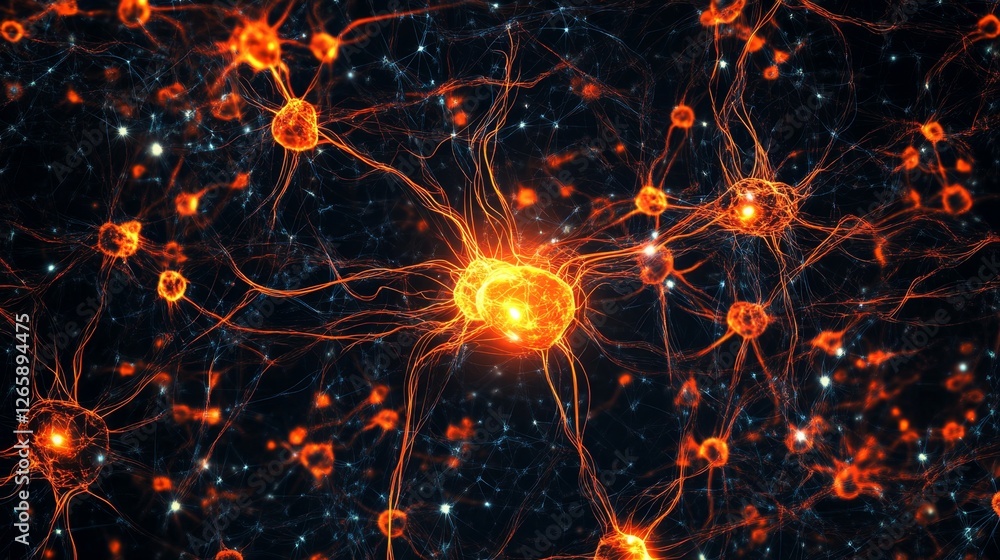 Poster illuminating neural connections data streams flowing through a digital landscape