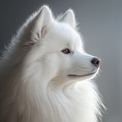 Fluffy Samoyed Dog Looking Over Its Shoulder with Soft Fur