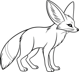 Line Art Drawing of a Fennec Fox, Desert Animal