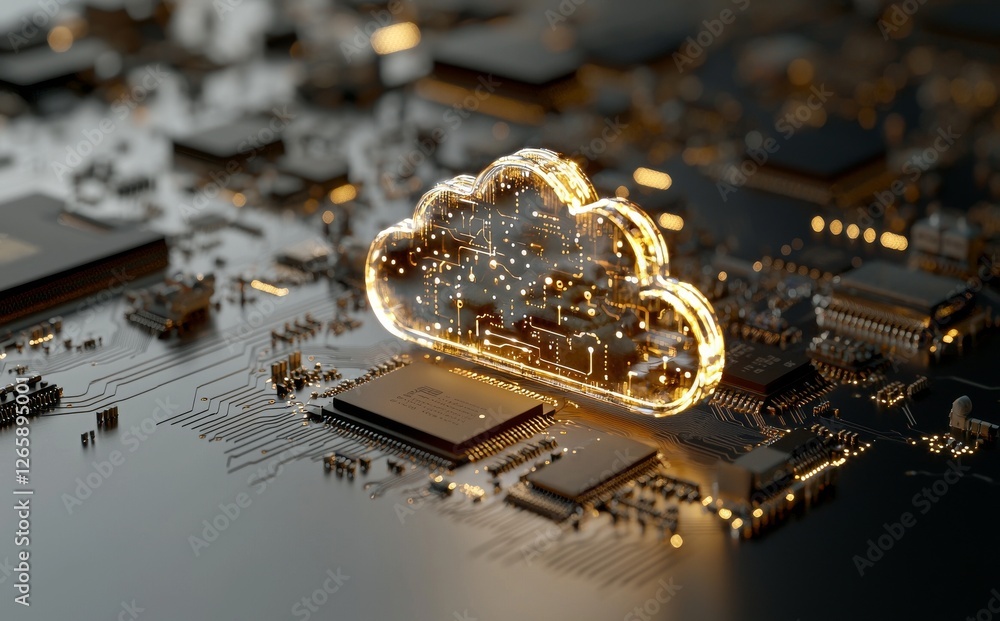Aufkleber The concept of cloud computing and network security is depicted in a 3D rendering as a conceptual image