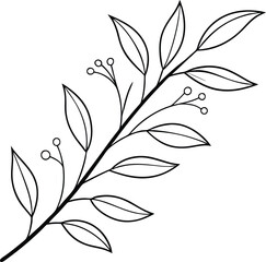 Elegant Line Art Botanical Branch with Berries and Leaves
