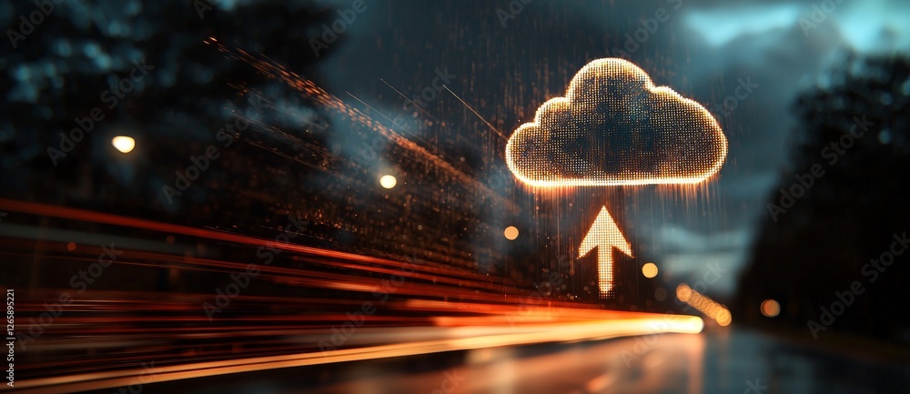 Poster cloud computing utilizing abstract high-speed technology with a point of view motion blur