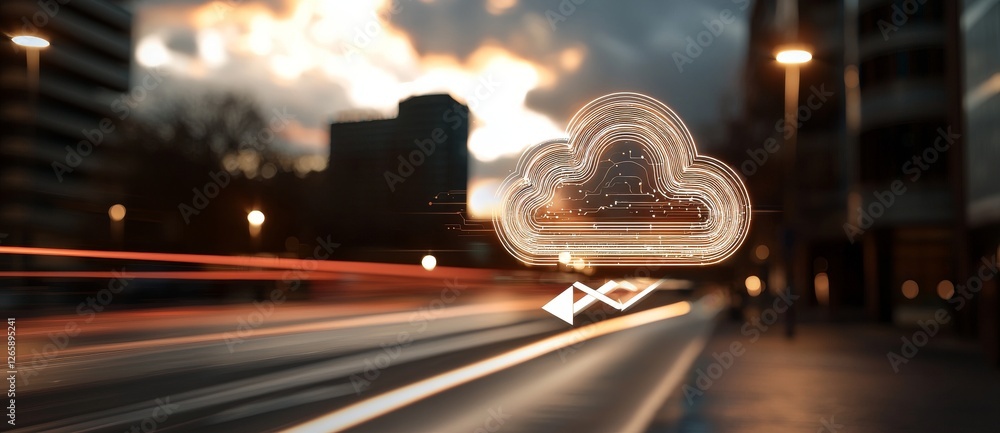 Poster abstract high-speed technology is used in cloud computing with a motion blur from a point of view