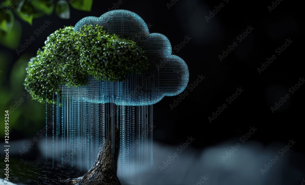 Poster conceptual background of cloud computing and big data, represented through a 2d illustration of inte