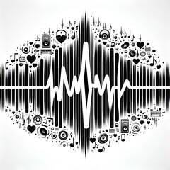 Heartbeat in the form of a music equalizer, on a white background, for printing on clothes