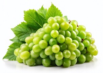 Obraz premium Lush Green Muscat Grapes: Isolated Clusters with & without Shadow on White Background