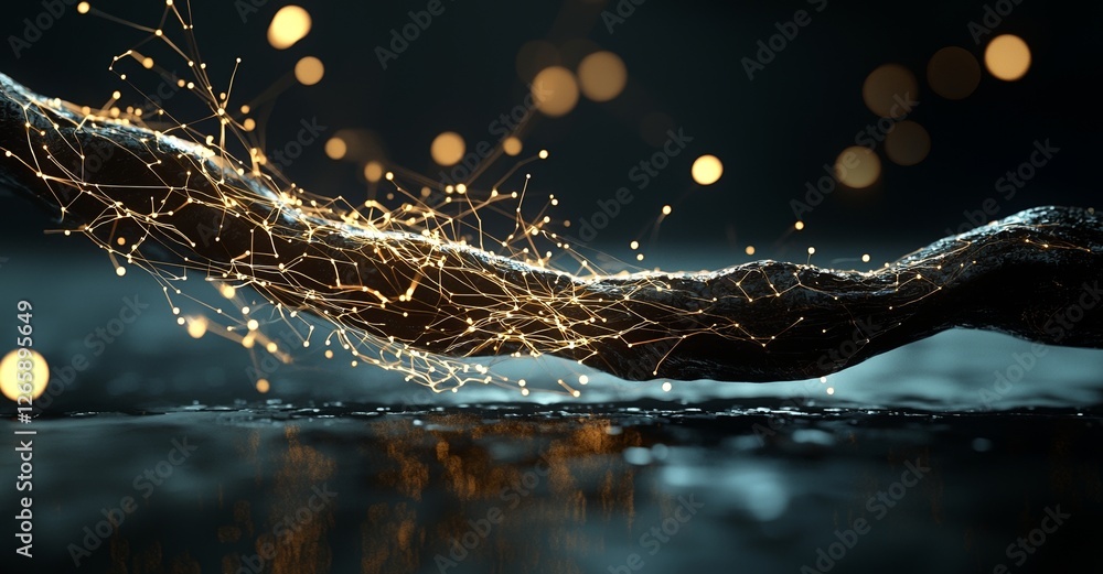 Poster the background is an abstract tech representation made from a printed circuit board with a depth of 
