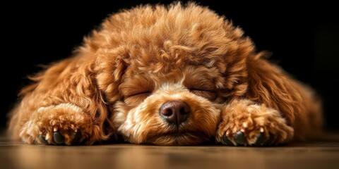 Cute Poodle Dog Resting with Eyes Closed on the Floor