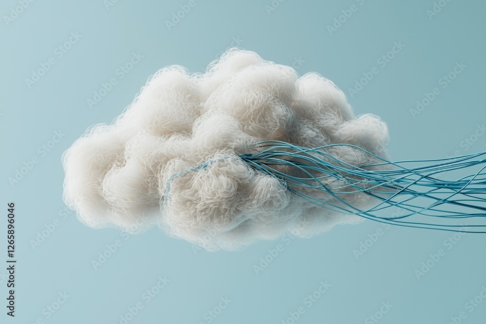 Aufkleber a white cloud linked to a network cable symbolizes the idea of cloud computing technology