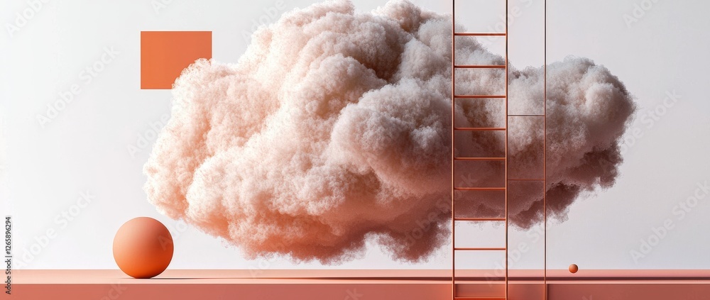 Poster a 3d rendering of a cloud and ladder symbolizing cloud computing