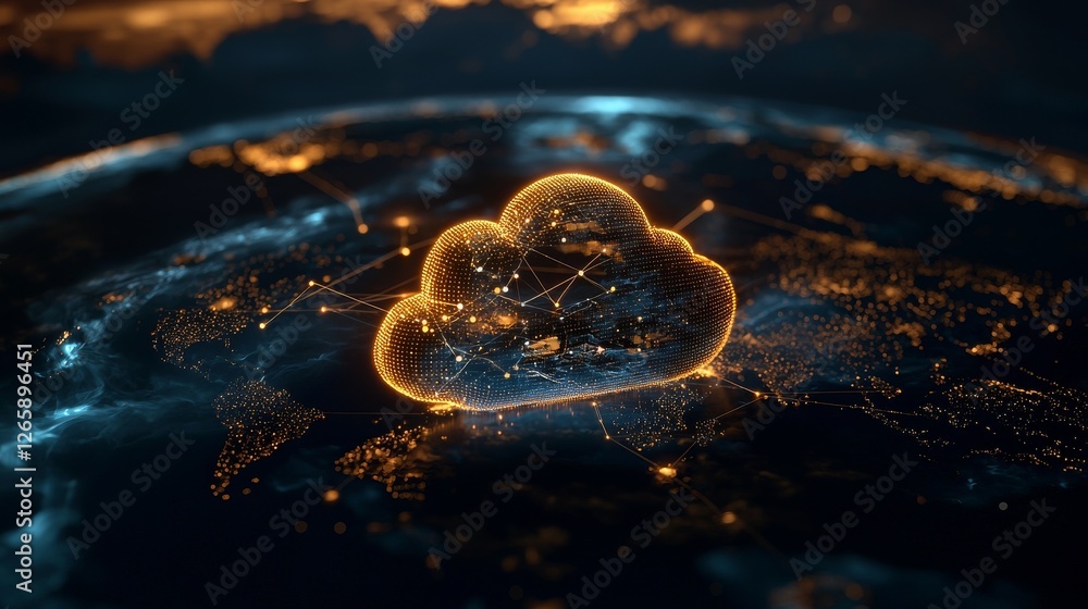 Poster cloud computing technology for data transfer is represented by a central cloud icon with internal co