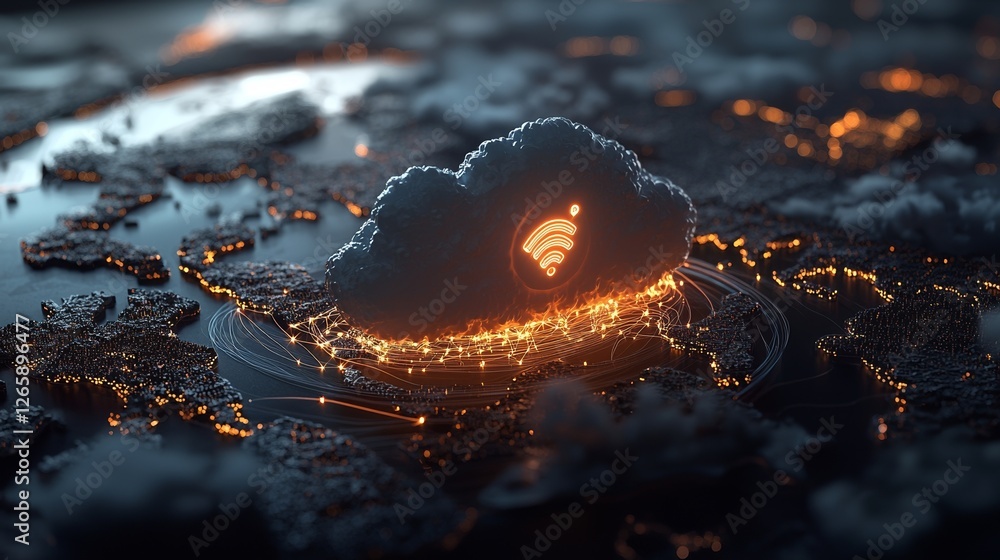 Poster the concept of data transfer cloud computing technology features a prominent cloud icon at its cente