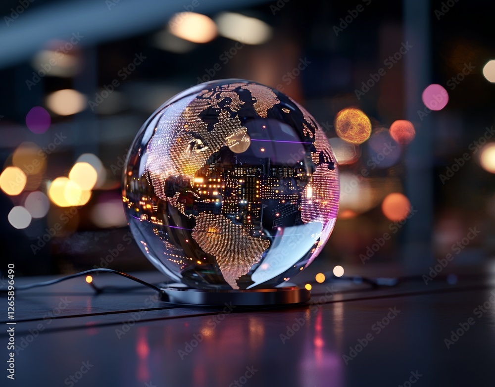 Aufkleber the crystal globe has fibre optics in the background that are processing data