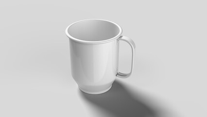 white metal mug on white backdrop, left side view