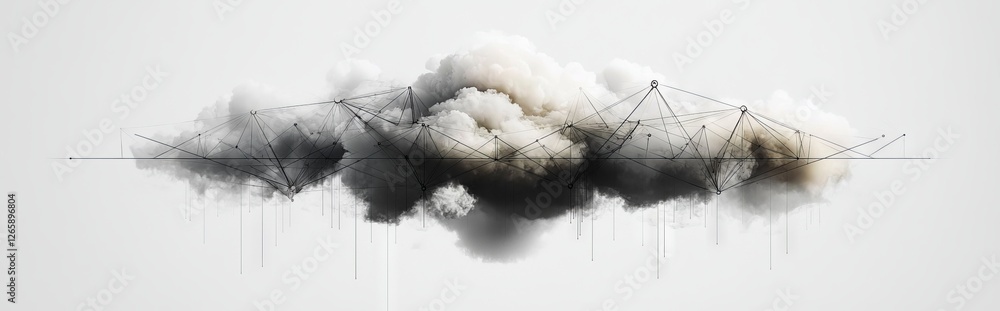 Aufkleber Cloud servers, storage, and data are illustrated through the cloud computing concept, depicted as a polygon with interconnected dots and lines