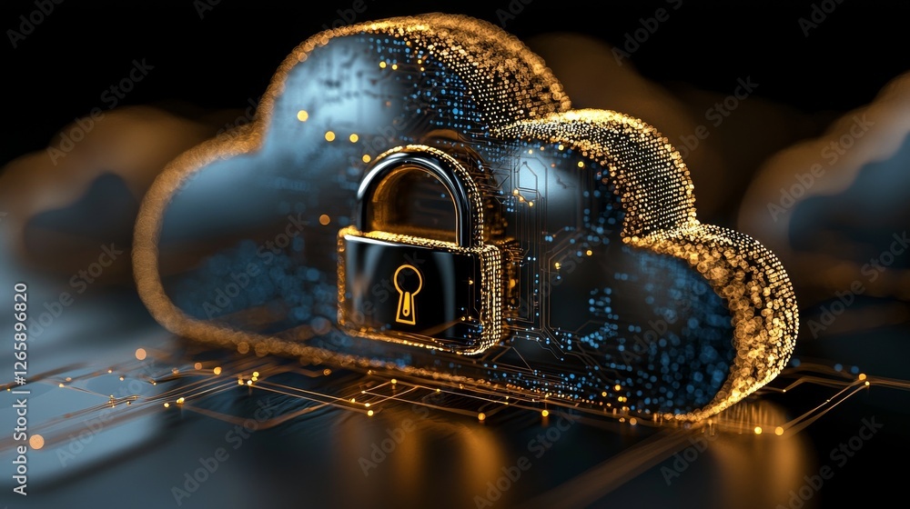 Aufkleber A 3D rendering of a cloud computing technology network with big data and polygons set against a dark blue abstract background