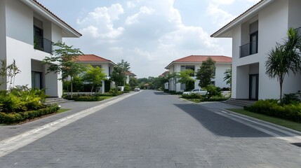 Fototapeta premium Modern White Houses Residential Street in Suburban Development